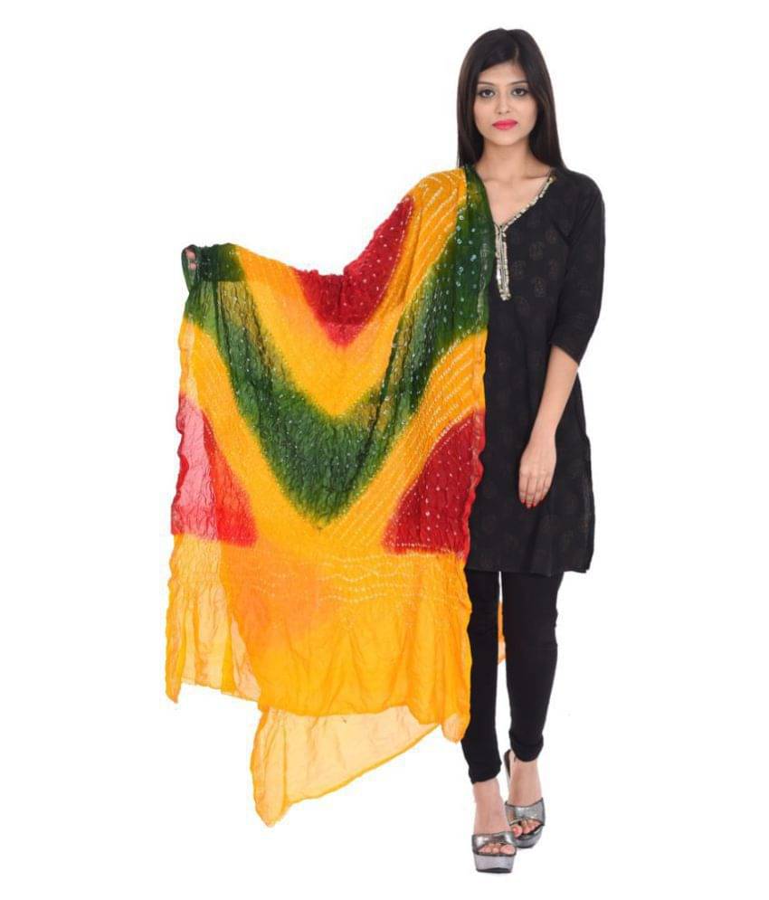 Raj Multicoloured Art Silk Bandhej Dupatta     			Raj Multicoloured Art Silk Bandhej Dupatta