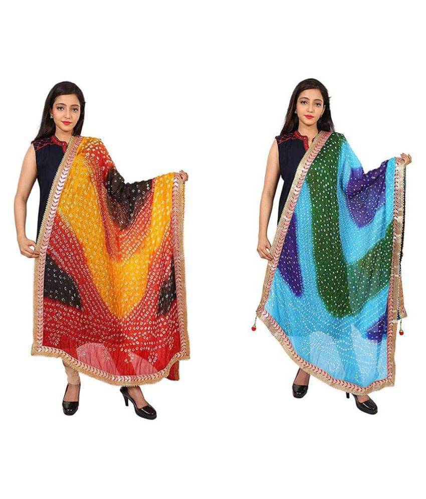 Raj Multicoloured Art Silk Bandhej Dupatta Raj Multicoloured Art Silk Bandhej Dupatta