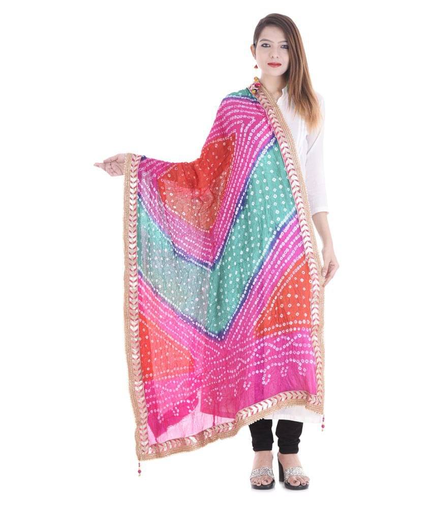 Raj Multicoloured Art Silk Bandhej Dupatta Raj Multicoloured Art Silk Bandhej Dupatta