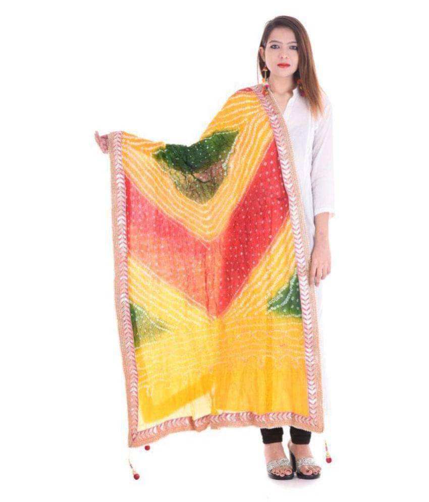 Raj Multicoloured Art Silk Bandhej Dupatta Raj Multicoloured Art Silk Bandhej Dupatta
