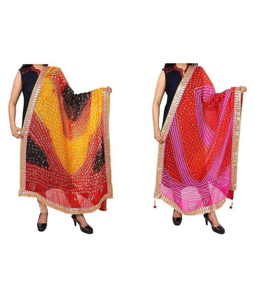 Raj Multicoloured Art Silk Bandhej Dupatta Raj Multicoloured Art Silk Bandhej Dupatta