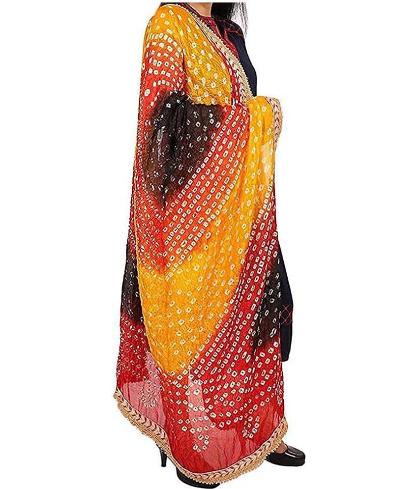 Raj Multicoloured Art Silk Bandhej Dupatta - Dupattas & Shawls | Buy online on ZillyBuy