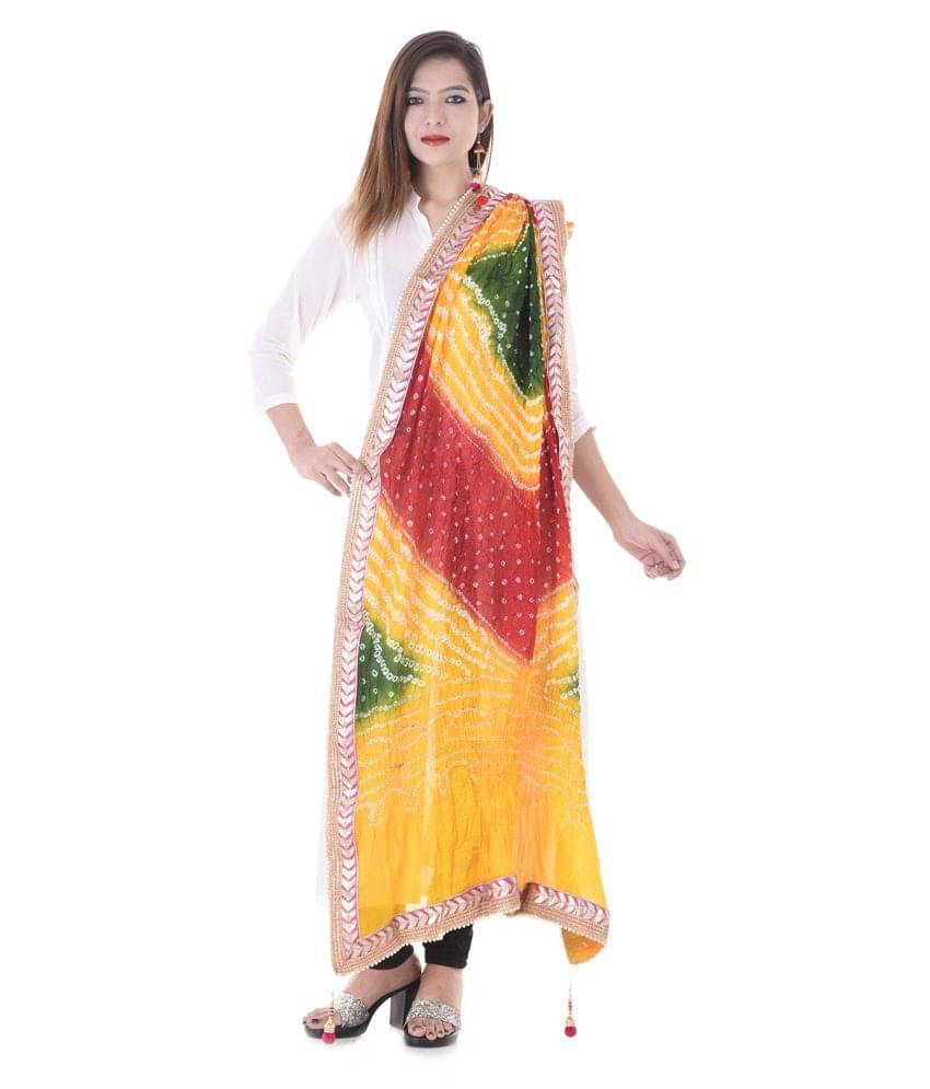 Raj Multicoloured Art Silk Bandhej Dupatta Raj Multicoloured Art Silk Bandhej Dupatta
