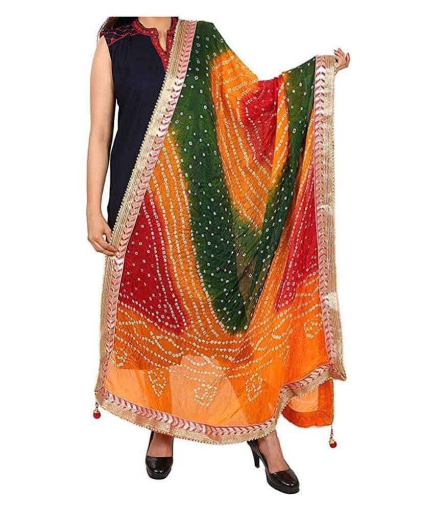 Raj Multicoloured Art Silk Bandhej Dupatta Raj Multicoloured Art Silk Bandhej Dupatta