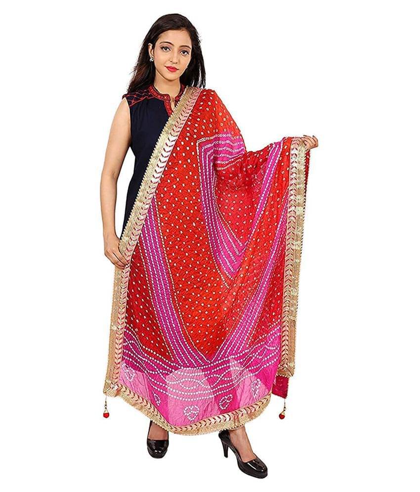 Raj Multicoloured Art Silk Bandhej Dupatta Raj Multicoloured Art Silk Bandhej Dupatta