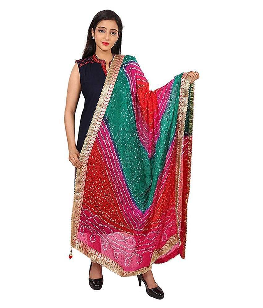 Raj Multicoloured Art Silk Bandhej Dupatta     			Raj Multicoloured Art Silk Bandhej Dupatta
