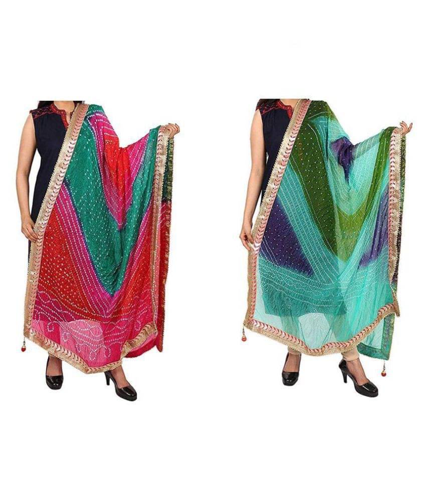 Raj Multicoloured Art Silk Bandhej Dupatta Raj Multicoloured Art Silk Bandhej Dupatta