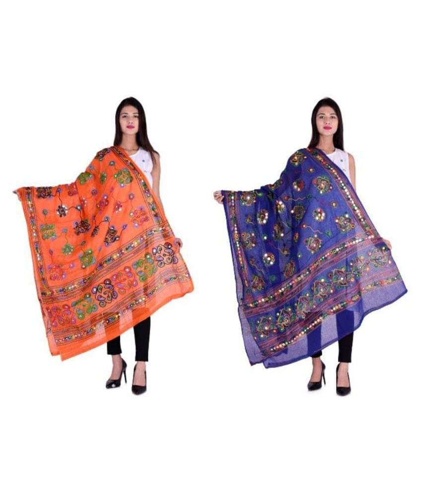     			Raj Multicoloured Cotton Kutch Embroidered Dupatta
