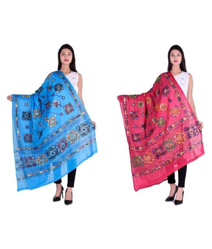     			Raj Multicoloured Cotton Kutch Embroidered Dupatta