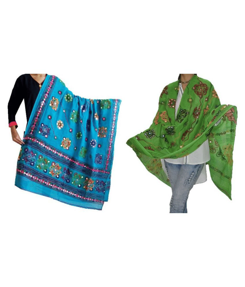 Raj Multicoloured Cotton Kutch Embroidered Dupatta     			Raj Multicoloured Cotton Kutch Embroidered Dupatta
