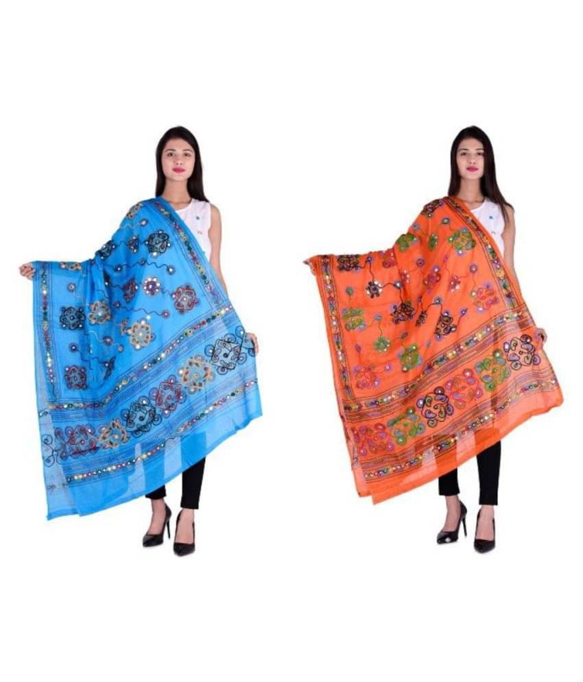Raj Multicoloured Cotton Kutch Embroidered Dupatta     			Raj Multicoloured Cotton Kutch Embroidered Dupatta