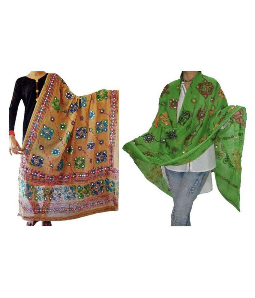     			Raj Multicoloured Cotton Kutch Embroidered Dupatta