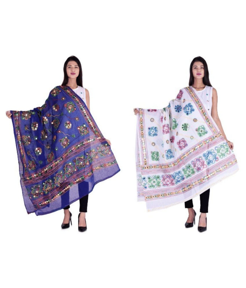 Raj Multicoloured Cotton Kutch Embroidered Dupatta Raj Multicoloured Cotton Kutch Embroidered Dupatta