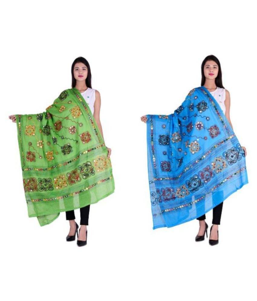 Raj Multicoloured Cotton Kutch Embroidered Dupatta Raj Multicoloured Cotton Kutch Embroidered Dupatta