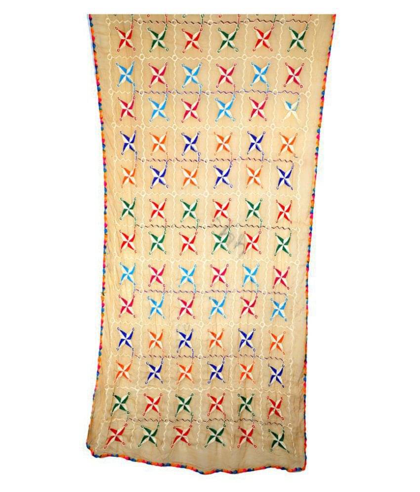     			Raj Off White Chiffon Phulkari Dupatta