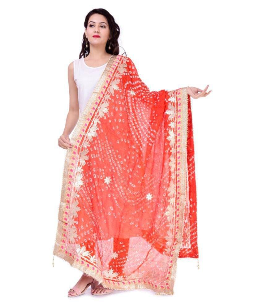Raj Orange Art Silk Tie & Dye Dupatta     			Raj Orange Art Silk Tie & Dye Dupatta