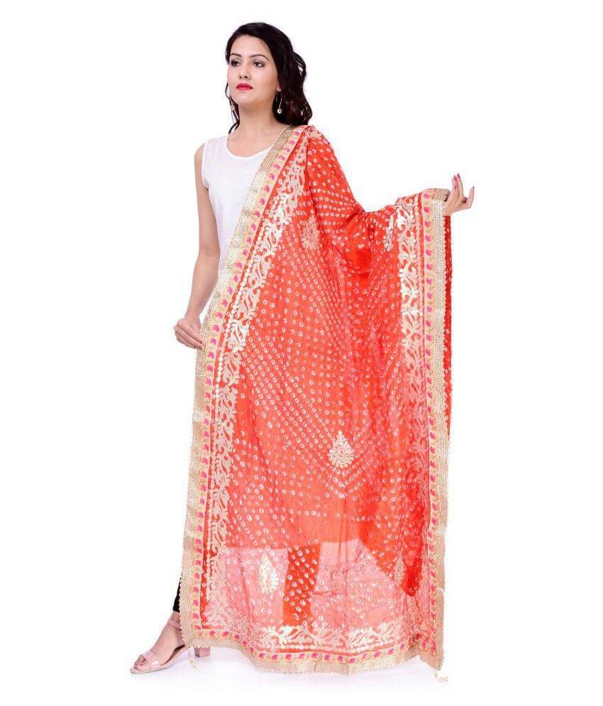     			Raj Orange Art Silk Tie & Dye Dupatta