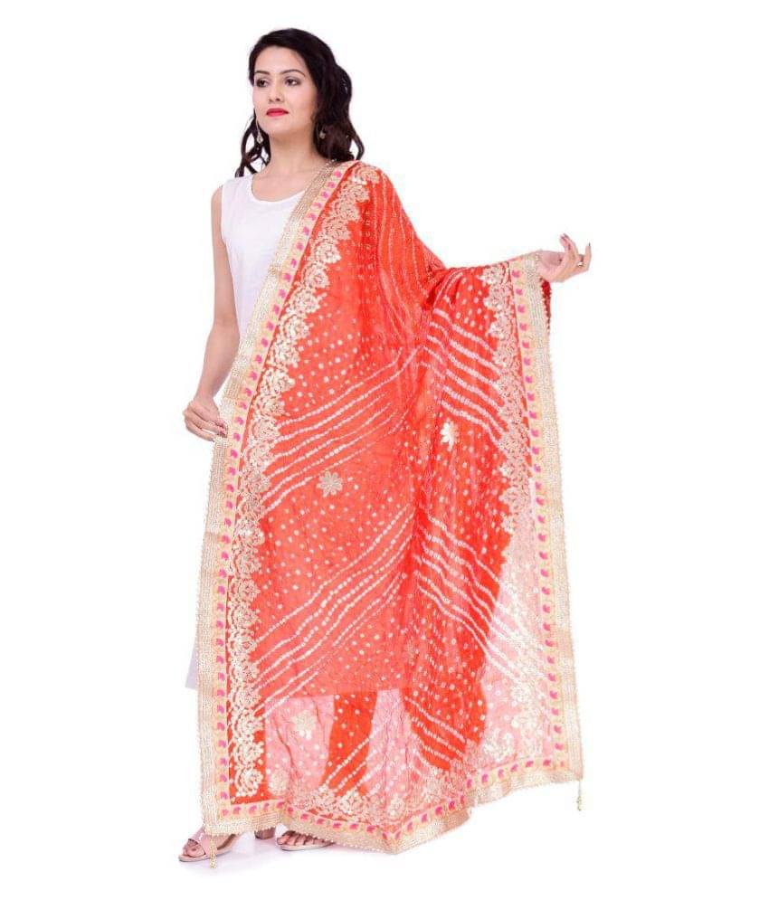     			Raj Orange Art Silk Tie & Dye Dupatta