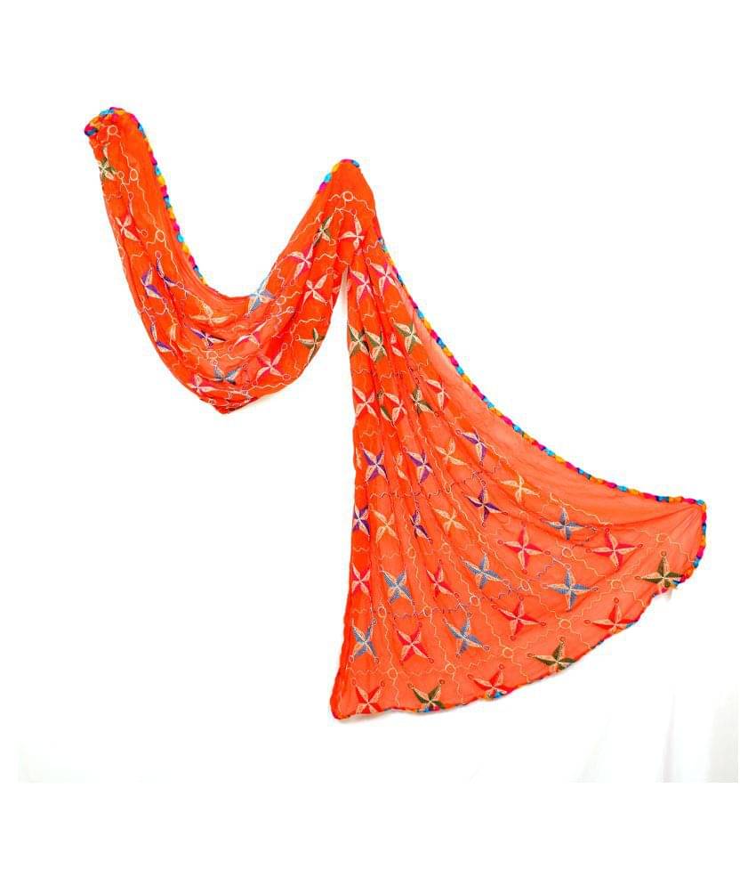 Raj Orange Chiffon Phulkari Dupatta Raj Orange Chiffon Phulkari Dupatta