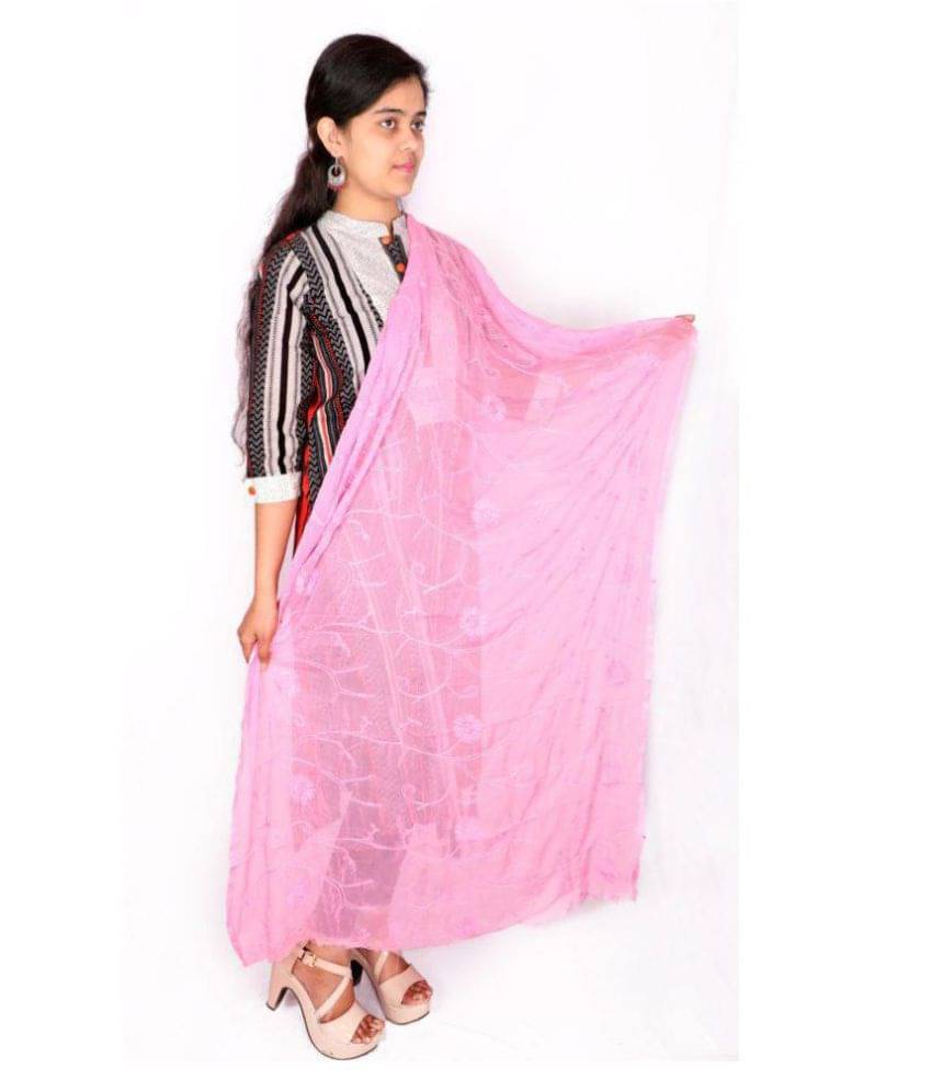     			Raj Pink Chiffon Hand Embroidered Dupatta