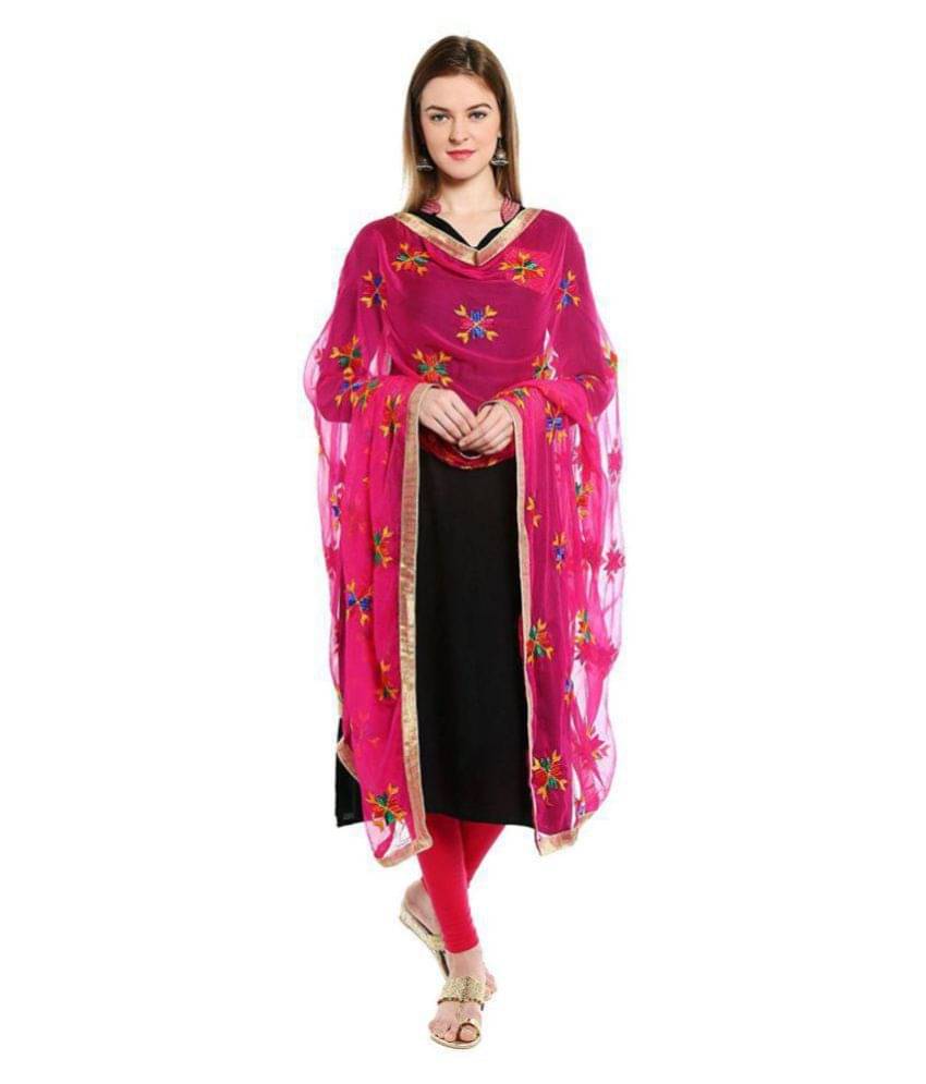 Raj Pink Chiffon Hand Embroidered Dupatta Raj Pink Chiffon Hand Embroidered Dupatta