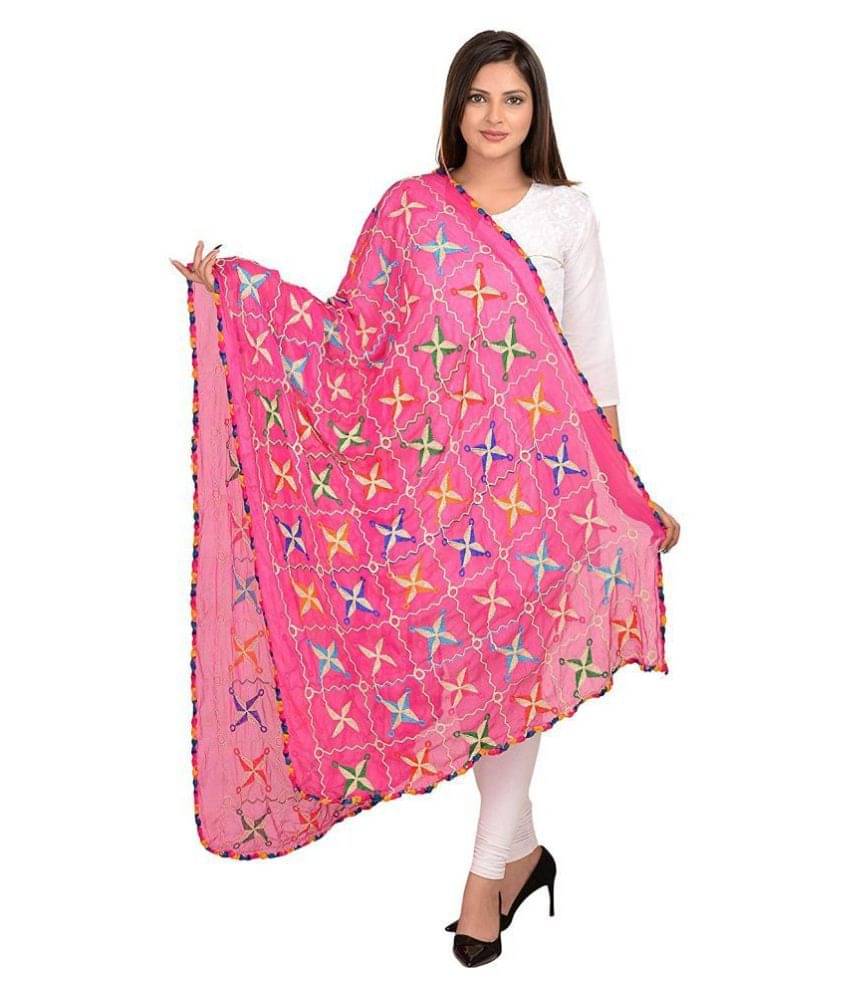 Raj Pink Chiffon Phulkari Dupatta Raj Pink Chiffon Phulkari Dupatta