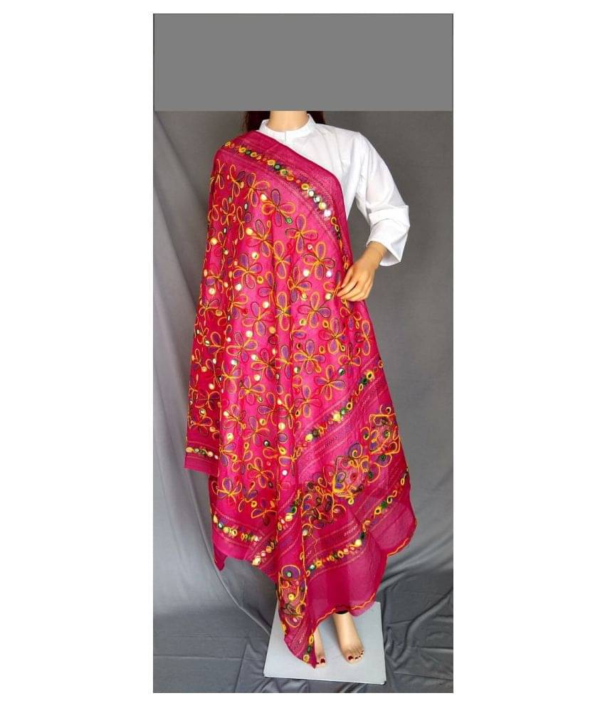     			Raj Pink Cotton Kutch Embroidered Dupatta