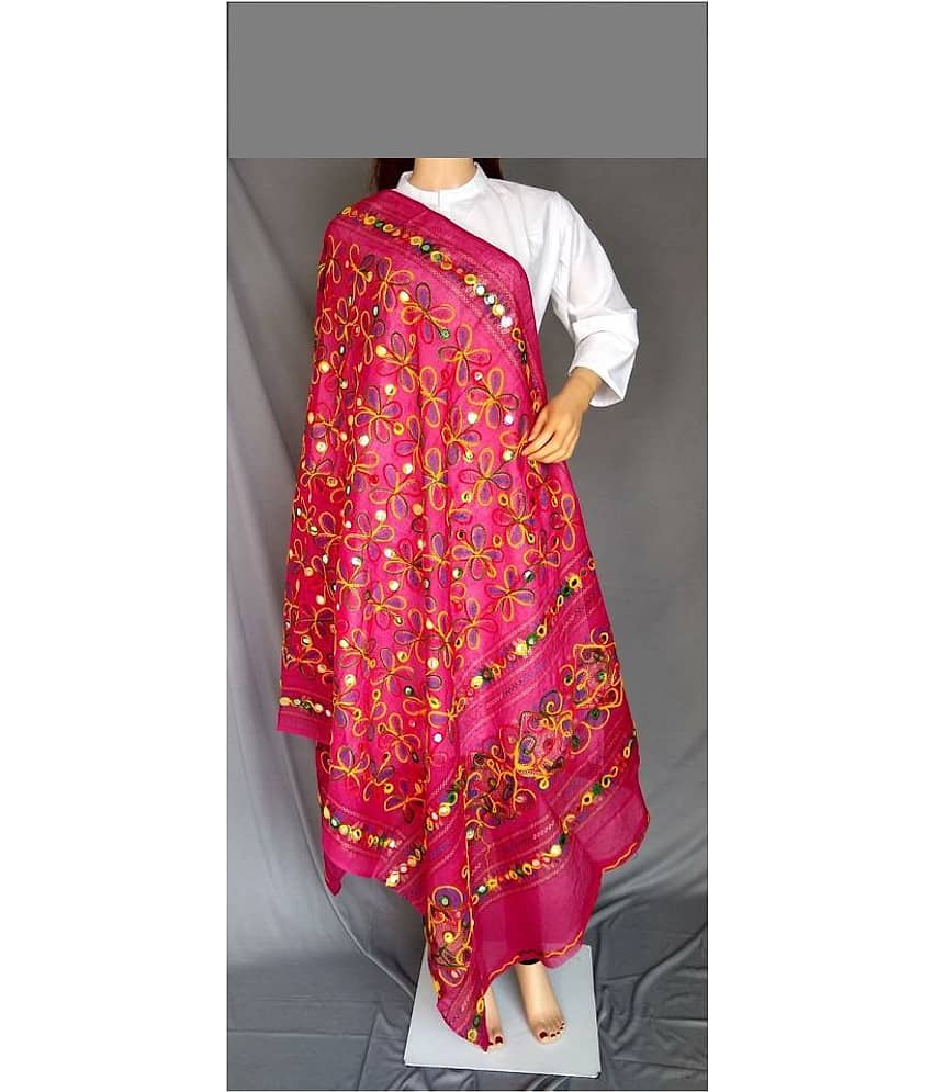Raj Pink Cotton Kutch Embroidered Dupatta - Dupattas & Shawls | Buy online on ZillyBuy