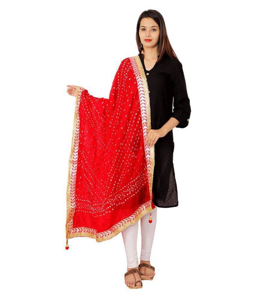 Raj Red Art Silk Bandhej Dupatta Raj Red Art Silk Bandhej Dupatta