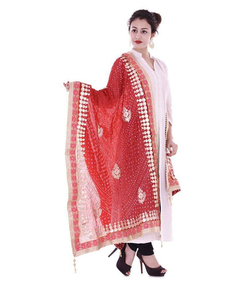     			Raj Red Art Silk Tie & Dye Dupatta