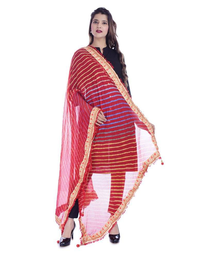 Raj Red Chiffon Leheria Dupatta Raj Red Chiffon Leheria Dupatta
