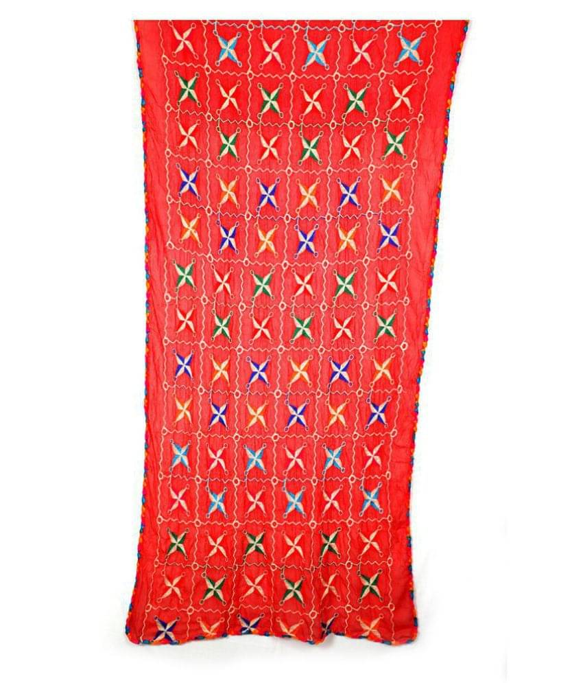     			Raj Red Chiffon Phulkari Dupatta