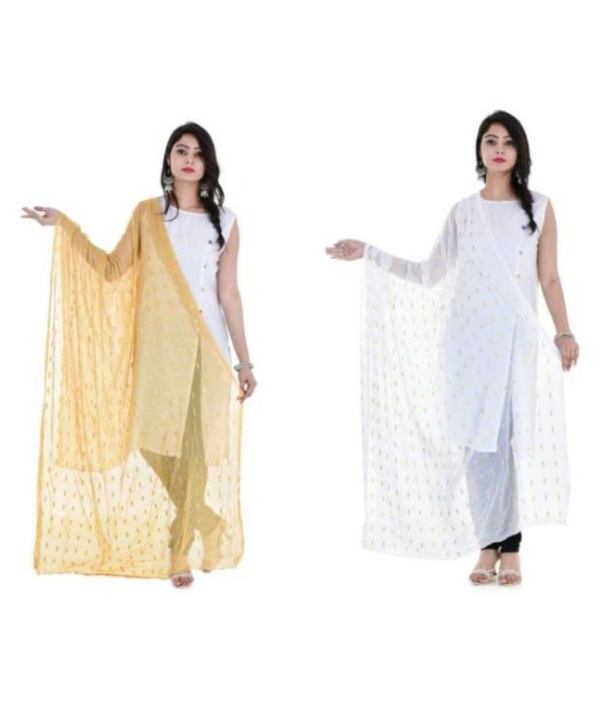     			Raj White Chiffon Dupatta