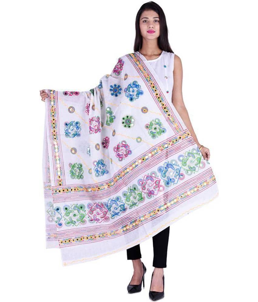 Raj White Cotton Dupatta - Dupattas & Shawls | Buy online on ZillyBuy