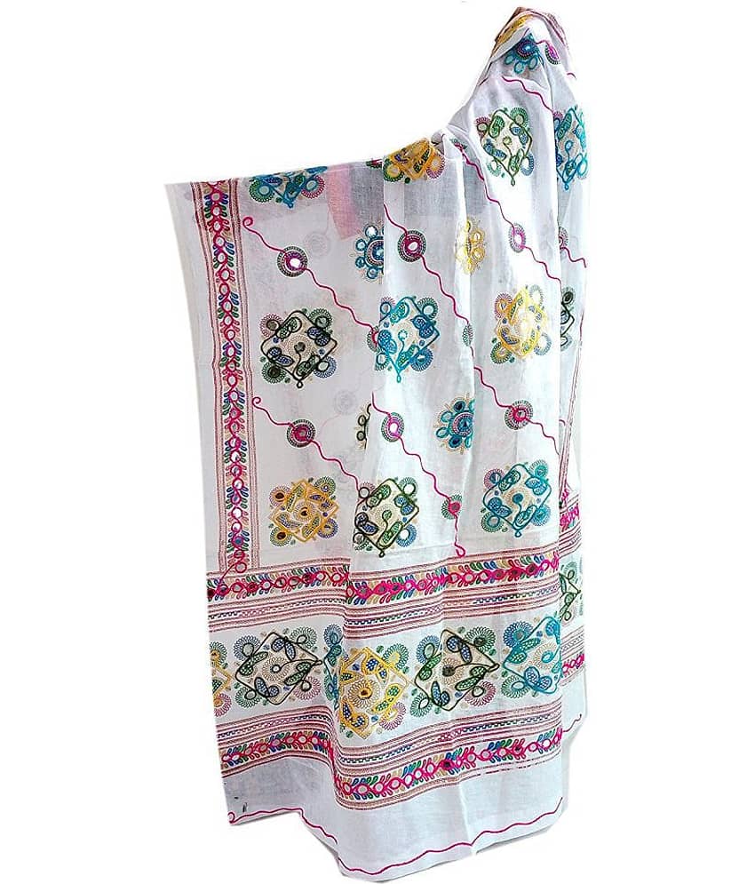 Raj White Cotton Hand Embroidered Dupatta - Dupattas & Shawls | Buy online on ZillyBuy