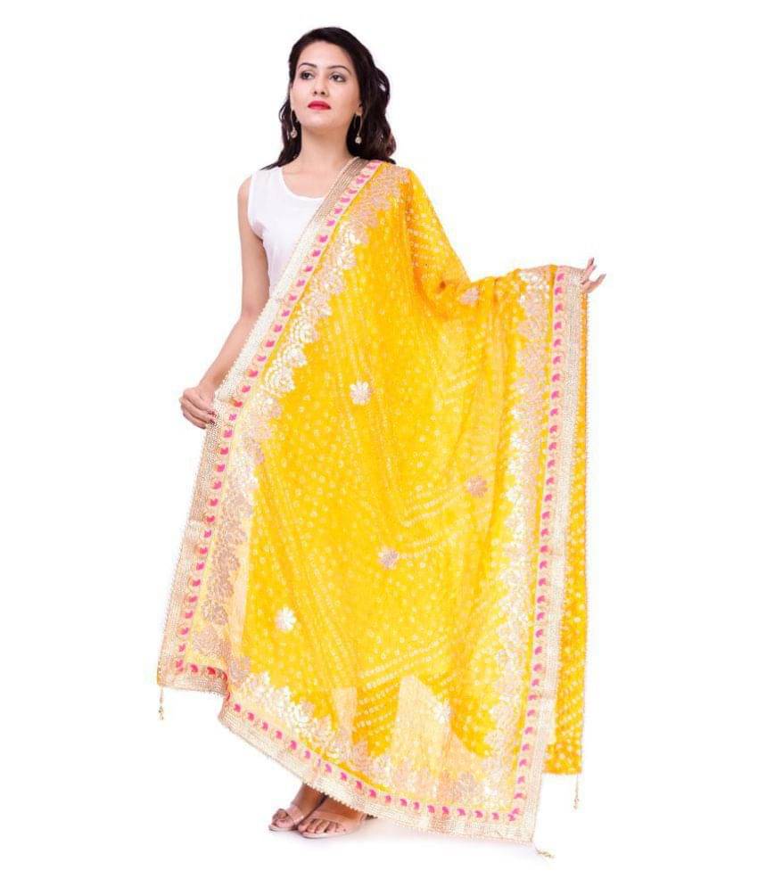 Raj Yellow Art Silk Tie & Dye Dupatta     			Raj Yellow Art Silk Tie & Dye Dupatta