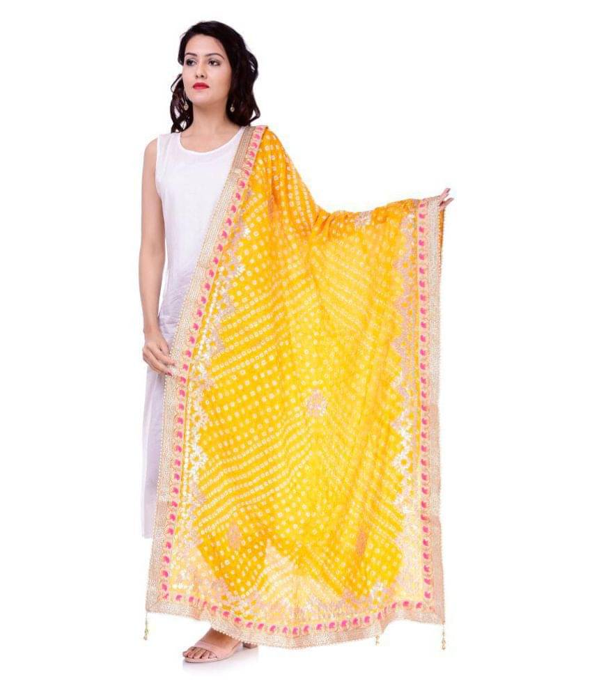     			Raj Yellow Art Silk Tie & Dye Dupatta
