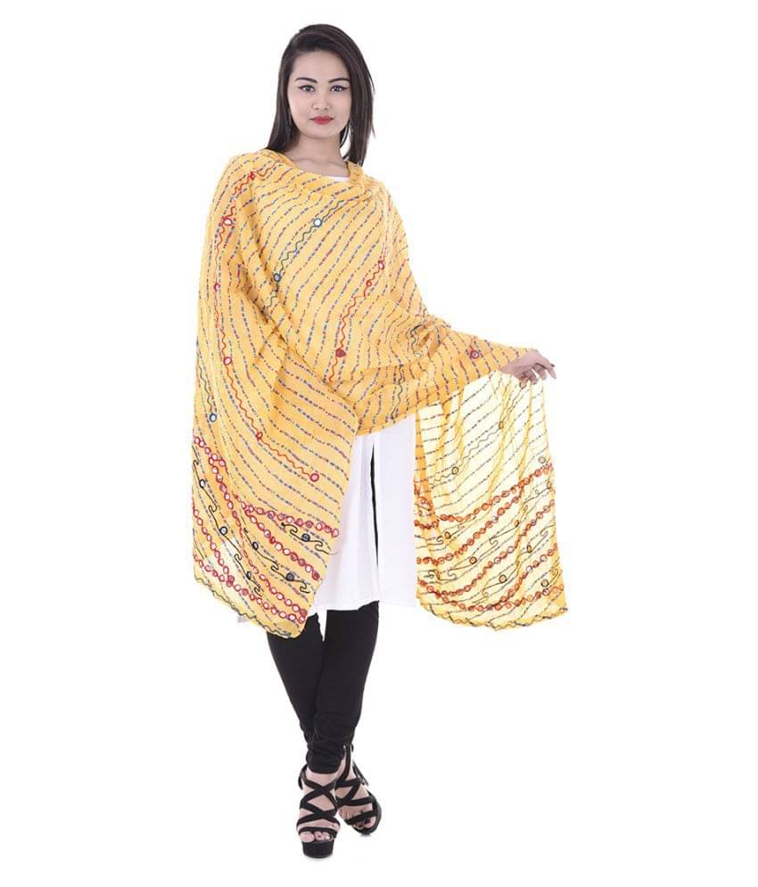 Raj Yellow Cotton Aari Embroidered Dupatta     			Raj Yellow Cotton Aari Embroidered Dupatta