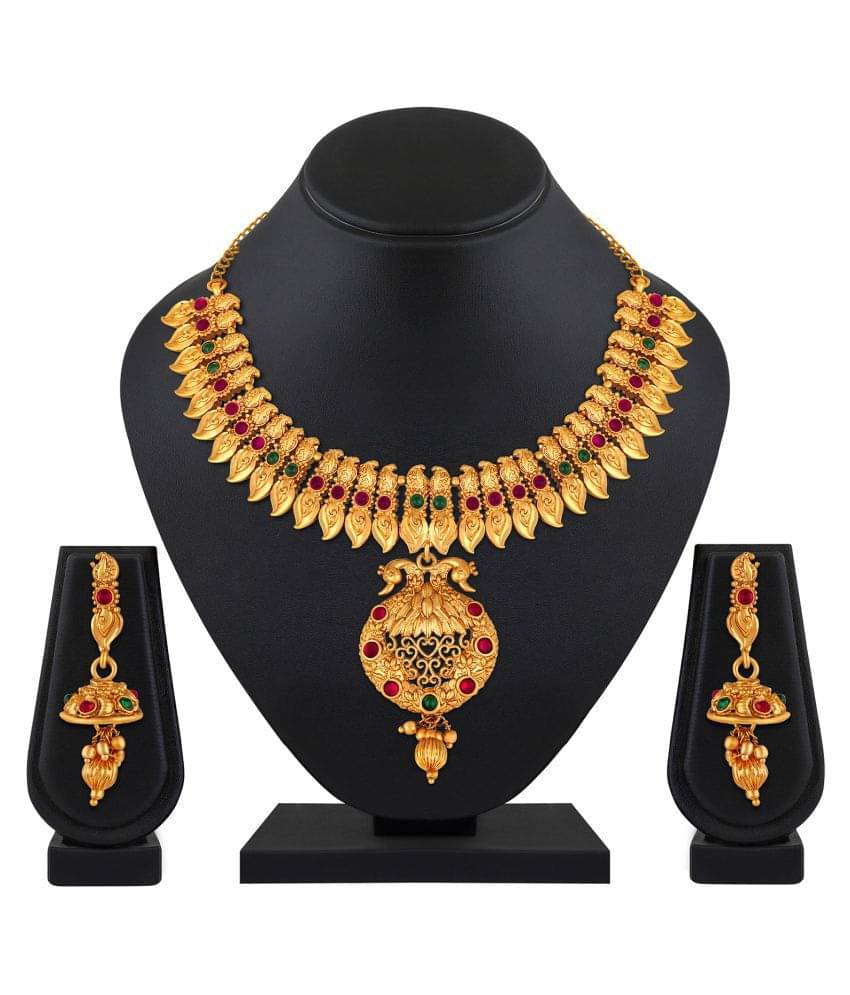     			Spargz Alloy Golden Choker Traditional Gold Plated Necklaces Set