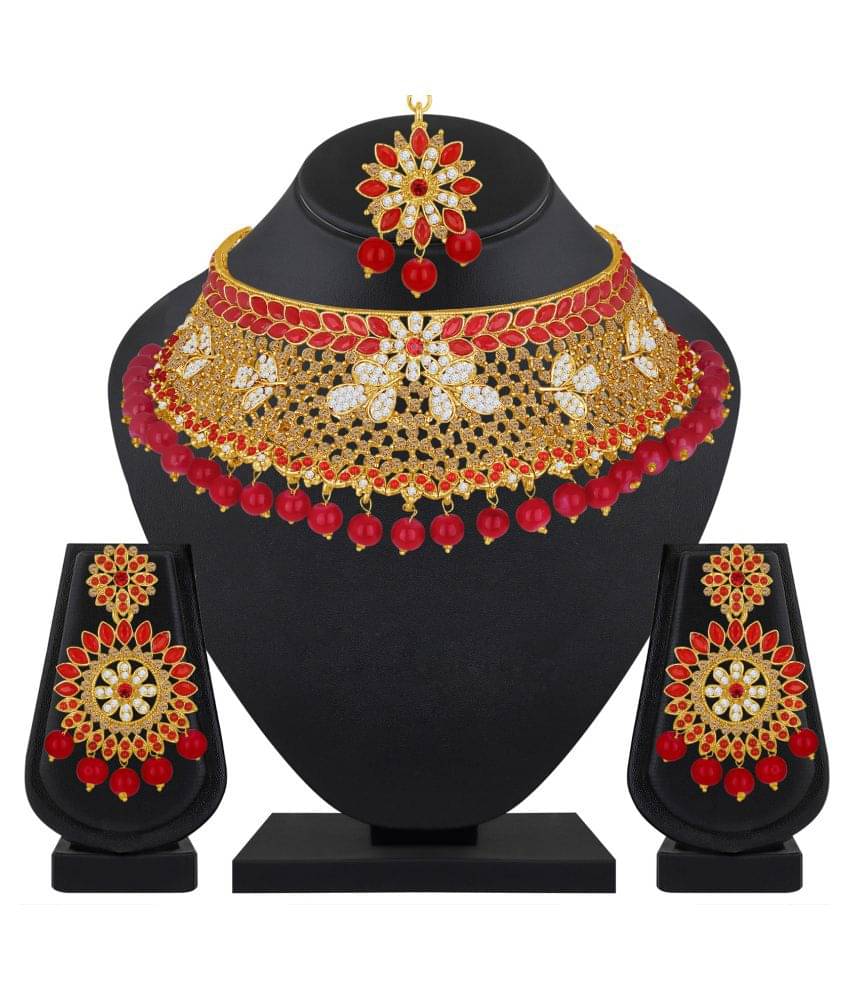 Spargz Alloy Multi Color Choker Traditional Gold Plated Necklaces Set Spargz Alloy Multi Color Choker Traditional Gold Plated Necklaces Set