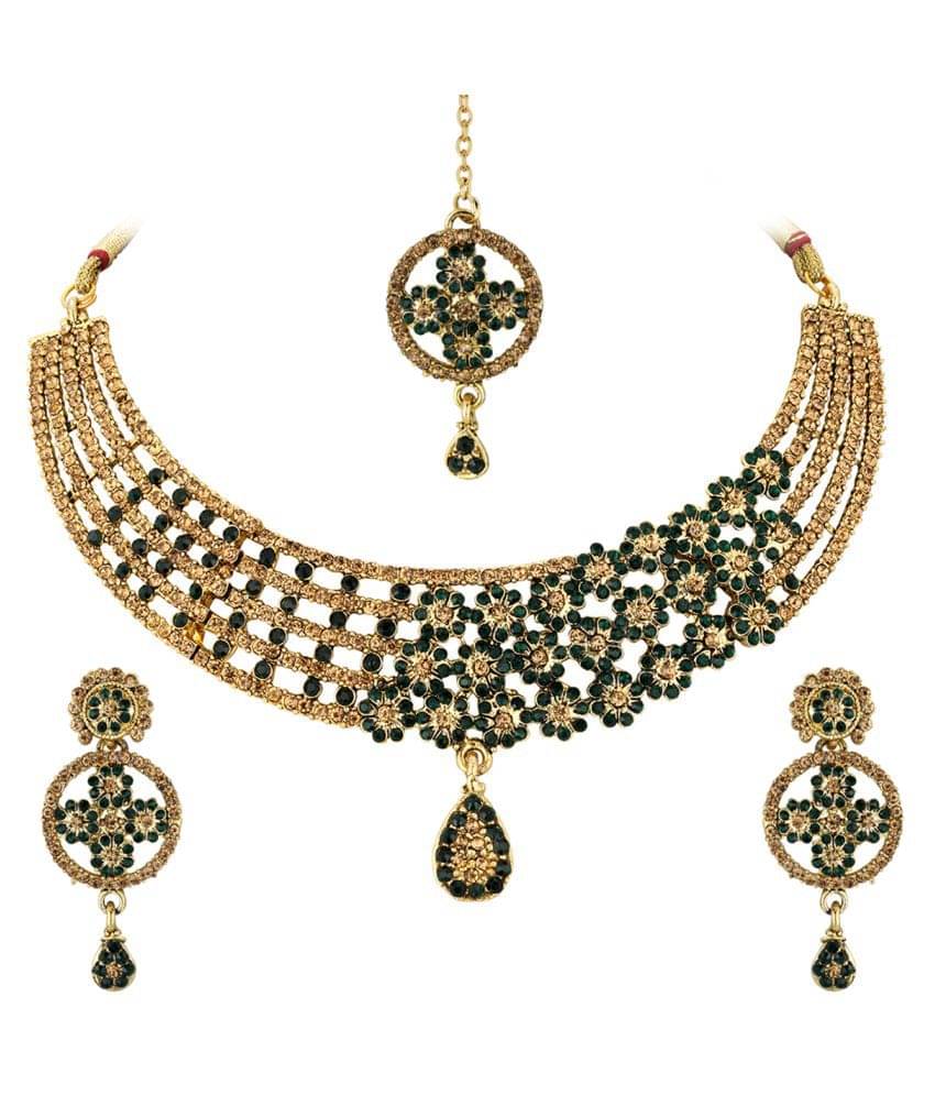     			Spargz Alloy Multi Color Choker Traditional Gold Plated Necklaces Set