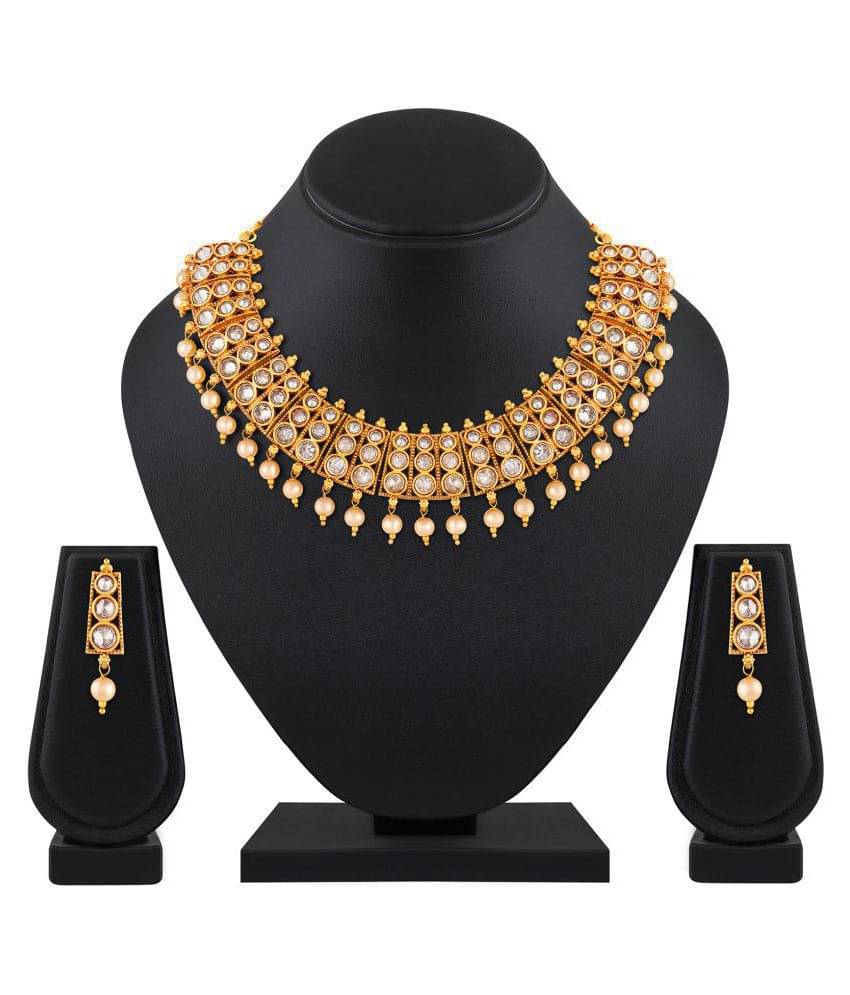 Spargz Brass Golden Choker Traditional Gold Plated Necklaces Set Spargz Brass Golden Choker Traditional Gold Plated Necklaces Set