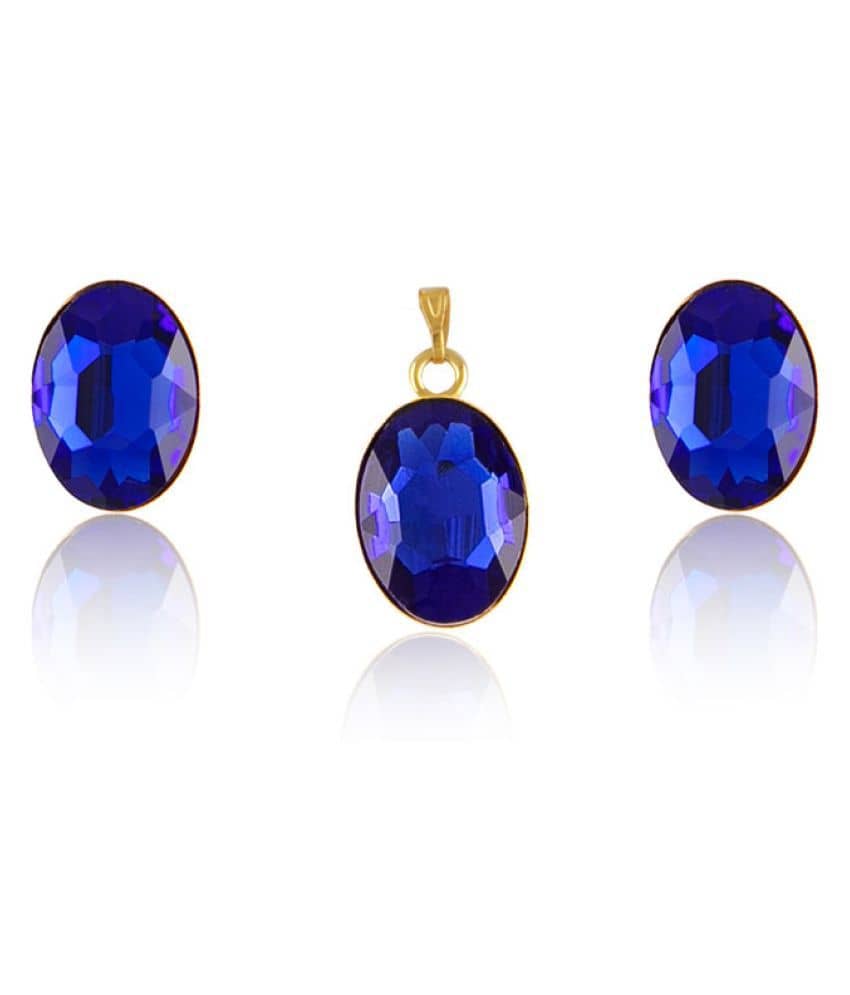 Crystal Pendant and Earrings Set for Women & Girls (Blue).
