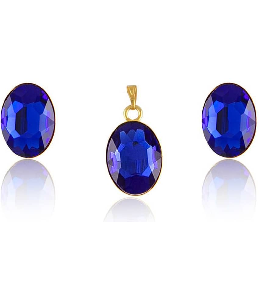 Crystal Pendant and Earrings Set for Women & Girls (Blue).