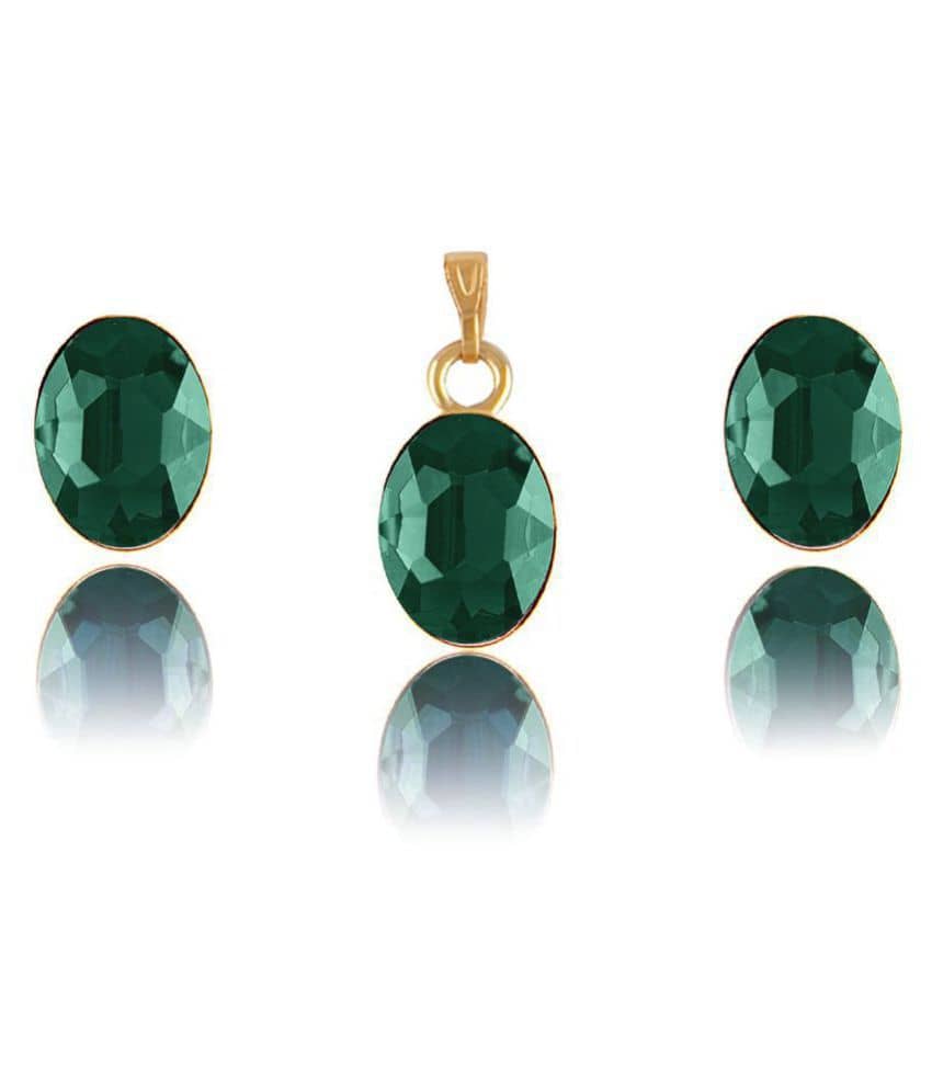 Crystal Pendant and Earrings Set for Women & Girls (Green)