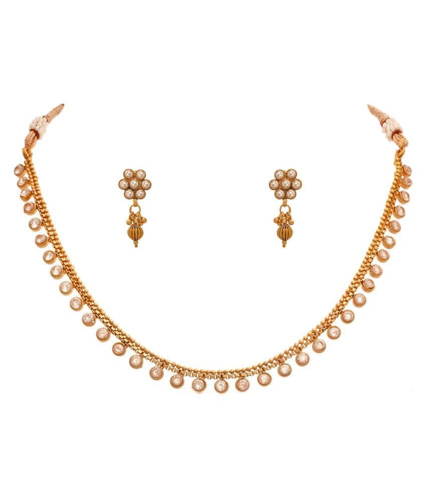 JFL - Jewellery For Less Copper Golden Designer 22kt Gold Plated Necklaces Set