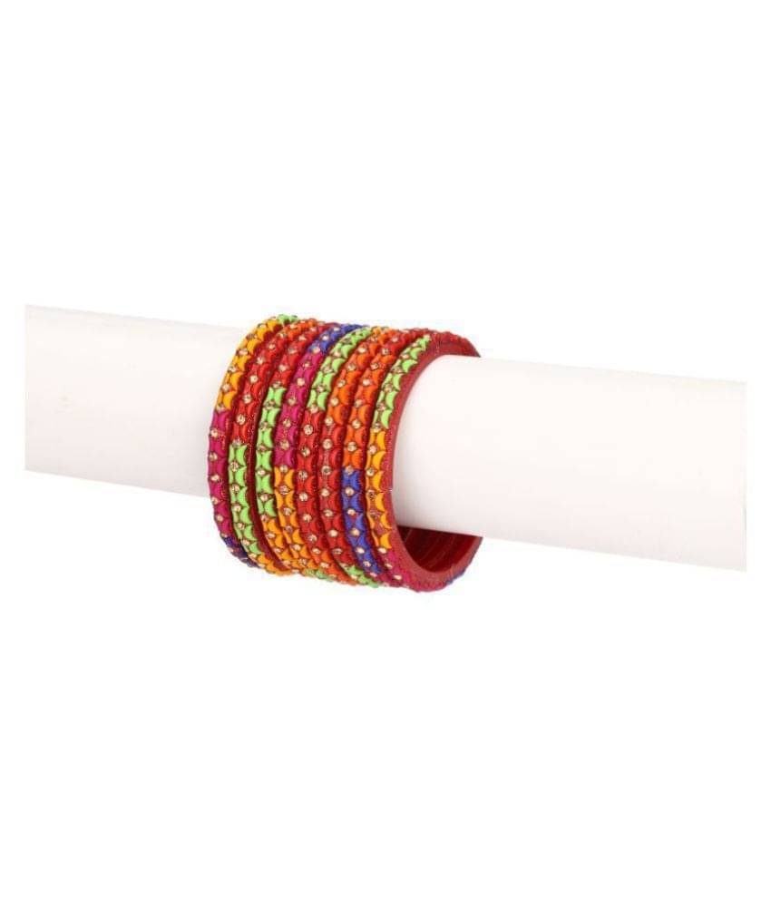    			Somil Designer Fancy Party Glass Bangle Cum Kada Set Of 8 Decorative With Colorful Beads & Stone  (With Safety Cum Gift Box) BN-97