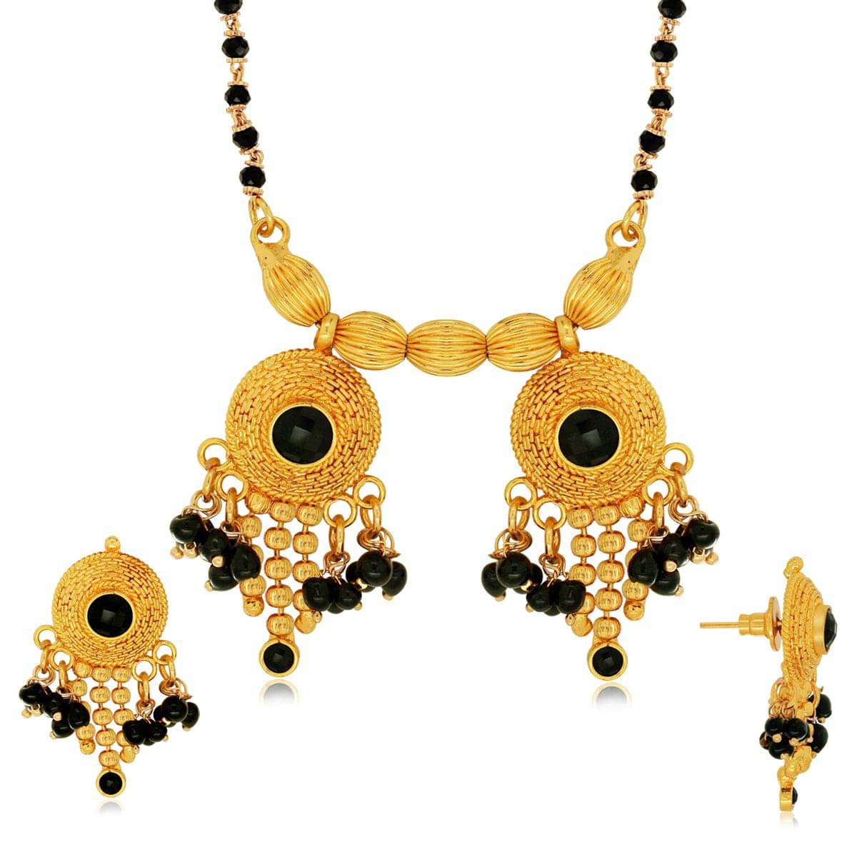 Spargz Brass Gold Plating Stones Studded Gold Coloured Mangalsutra Set     			Spargz Brass Gold Plating Stones Studded Gold Coloured Mangalsutra Set