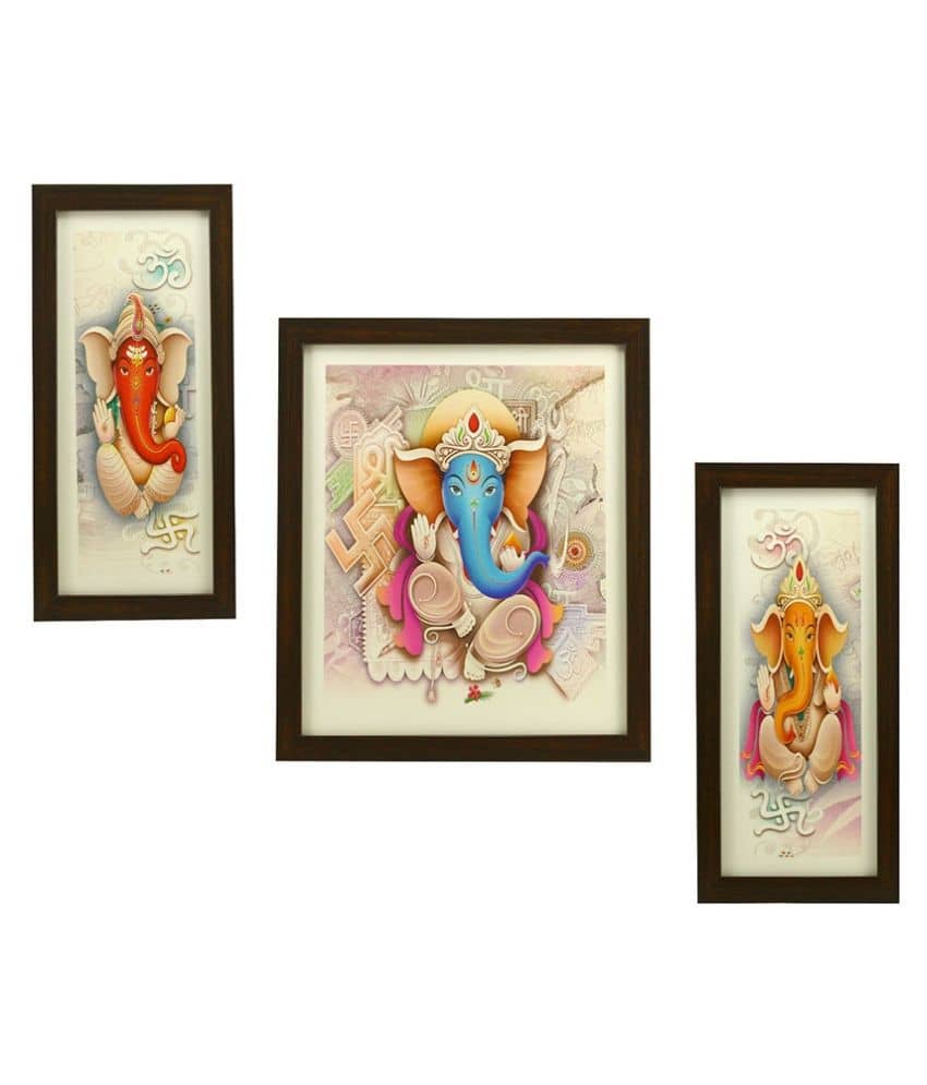 Indianara Religious Ganesha Synthetic Painting With Frame