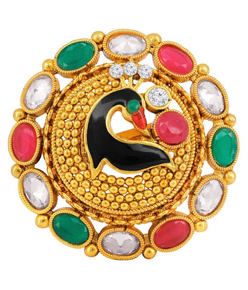     			Spargz Traditional Peacock Design Gold Plated American Diamond Cocktail Finger Rings For Women AIFR_120